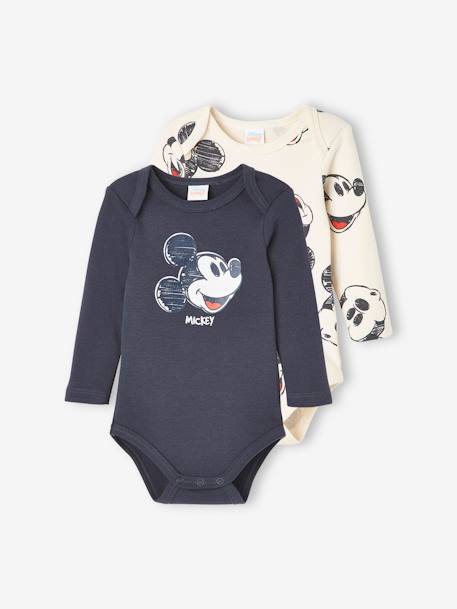 Lot de 2 bodies bébé garçon Disney® Mickey - gris fonce uni avec