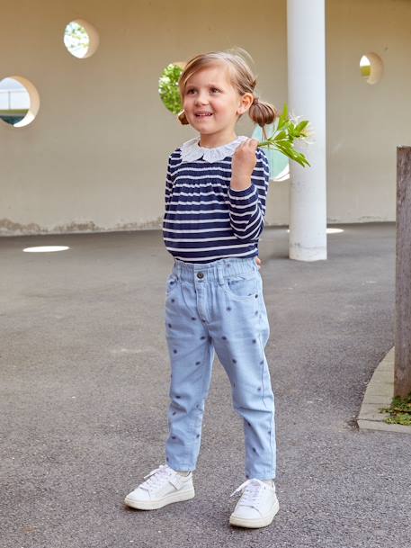 Pantalon style 'paperbag' imprimé fleurs fille beige+bleu - vertbaudet enfant 
