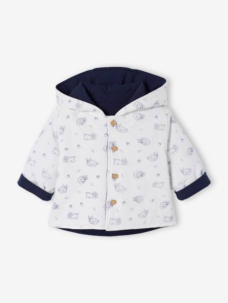 Reversible Hooded Jacket for Babies BLUE DARK SOLID WITH DESIGN - vertbaudet enfant 