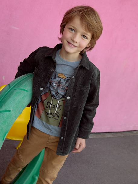 T-shirt animal crayonné garçon caramel+gris Chiné MOYEN+kaki - vertbaudet enfant 