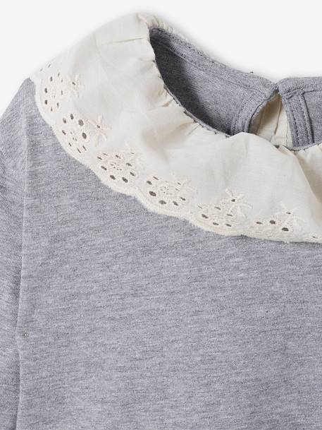 Top with Broderie Anglaise on the Collar, for Babies marl grey - vertbaudet enfant 