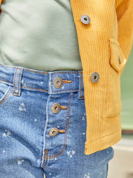 Straight Leg Jeans with Distressed Details for Girls BLUE MEDIUM WASCHED+Grey Denim - vertbaudet enfant 