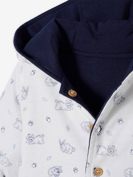 Reversible Hooded Jacket for Babies BLUE DARK SOLID WITH DESIGN+WHITE LIGHT SOLID WITH DESIGN - vertbaudet enfant 