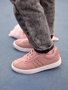Shoes-Leather Trainers with Laces, Zip & Glitter, for Girls