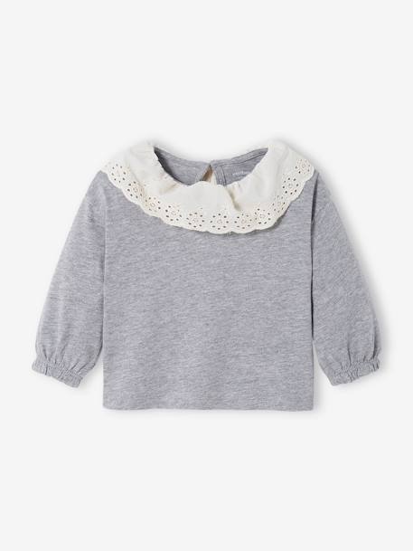 T-shirt avec col en broderie anglaise bébé gris chiné - vertbaudet enfant 