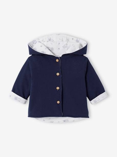 Reversible Hooded Jacket for Babies BLUE DARK SOLID WITH DESIGN - vertbaudet enfant 