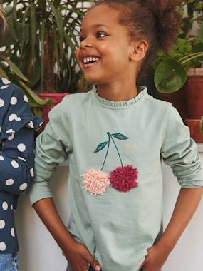 Girls-Tops-Top with Fancy Motif with Shaggy Rag Details for Girls