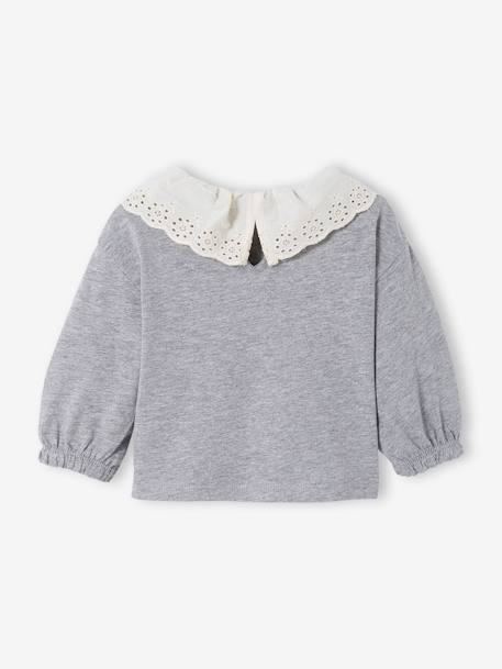 Top with Broderie Anglaise on the Collar, for Babies marl grey - vertbaudet enfant 