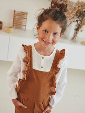 -Frilly Blouse in Cotton Gauze for Girls