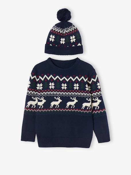 Christmas Gift Box, Jacquard Knit Jumper & Matching Beanie for Boys  - vertbaudet enfant 