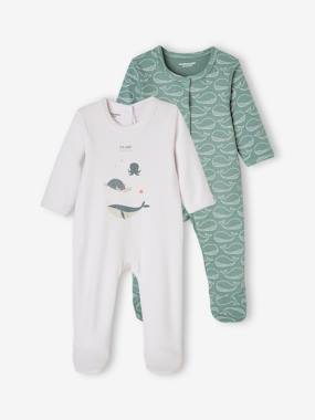 Baby-Pyjamas & Sleepsuits-Set of 2 Cotton Sleepsuits for Baby Boys