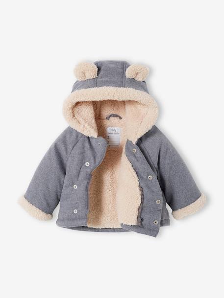 Asymmetric Jacket with Hood, for Babies GREY MEDIUM SOLID - vertbaudet enfant 