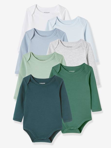 Pack of 7 Long-Sleeved Bodysuits Dark Green/Multi+Light Pink - vertbaudet enfant 
