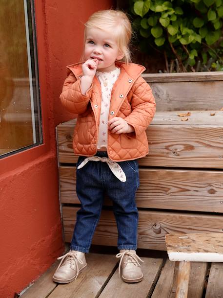 Padded Jacket with Hood for Babies ORANGE DARK SOLID+PINK LIGHT SOLID - vertbaudet enfant 