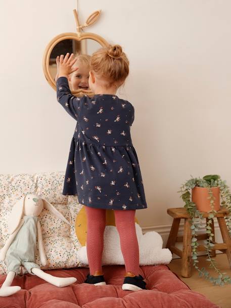 Marl-Effect Fleece Dress for Babies BLUE DARK ALL OVER PRINTED+PURPLE MEDIUM SOLID - vertbaudet enfant 
