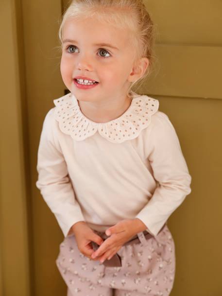 T-shirt bébé col brodé manches longues beige clair+rayé marine+rayé rouge - vertbaudet enfant 