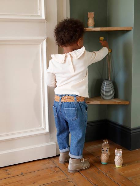 Trousers with Fabric Belt for Babies BLUE MEDIUM SOLID WITH DESIGN+Dark Blue+denim grey - vertbaudet enfant 