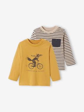 Baby-T-shirts & Roll Neck T-Shirts-Pack of 2 Tops, Animal & Stripes, for Babies