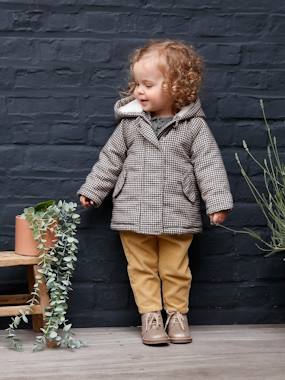 Baby-Outerwear-Houndstooth Coat with Hood for Babies