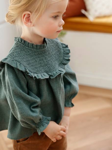 Smocked Blouse with Matching Headband GREEN DARK GREYED - vertbaudet enfant 