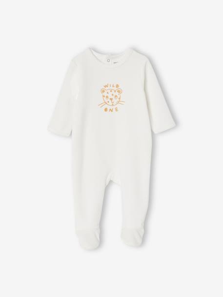 Pack of 3 Velour Sleepsuits with Front Opening for Babies BEIGE MEDIUM TWO COLORS/MULTIC - vertbaudet enfant 