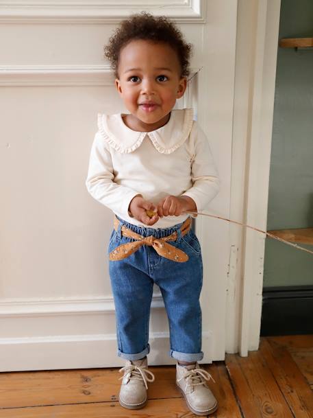 T-shirt bébé manches longues col claudine beige clair+vert d'eau - vertbaudet enfant 