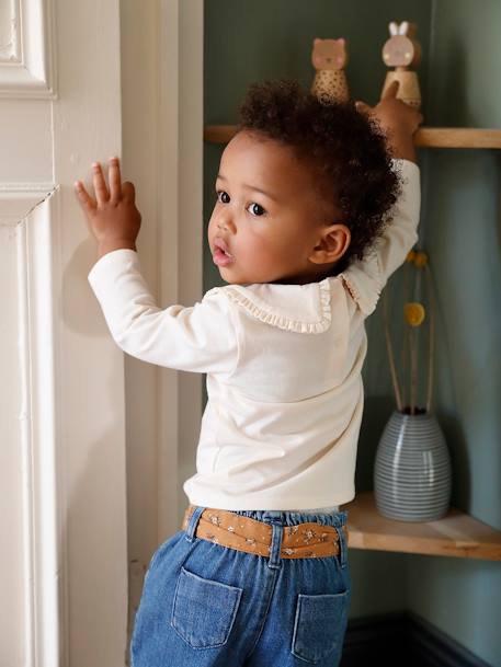T-shirt bébé manches longues col claudine beige clair+vert d'eau - vertbaudet enfant 