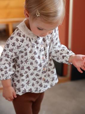 Baby-Blouses & Shirts-Floral Blouse with Broderie Anglaise Collar, for Babies