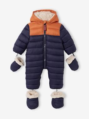 Baby-Outerwear-Snowsuits-Lined & Padded Colourblock Pramsuit for Babies