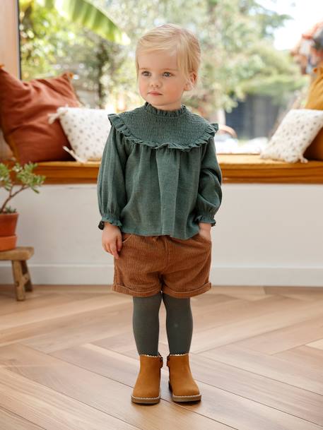 Smocked Blouse with Matching Headband GREEN DARK GREYED - vertbaudet enfant 