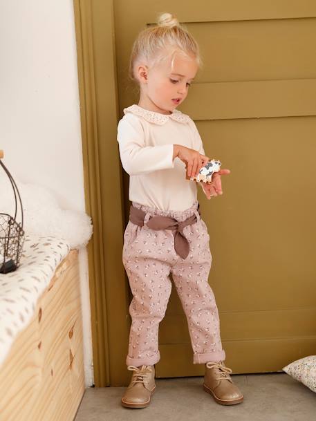 T-shirt bébé col brodé manches longues beige clair+rayé marine+rayé rouge - vertbaudet enfant 