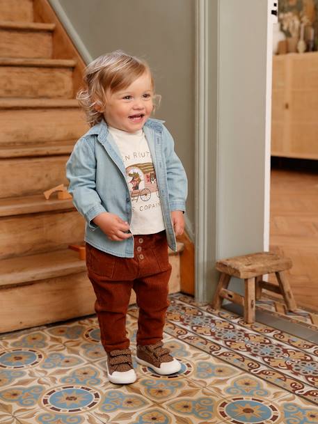 Pantalon bébé velours côtelé anthracite+marron - vertbaudet enfant 