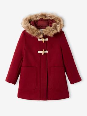 Fille-Manteau, veste-Duffle-coat à capuche fille en drap de laine fermeture par brandebourgs