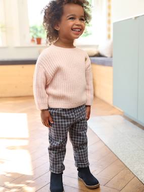-Chequered Fleece Trousers for Babies