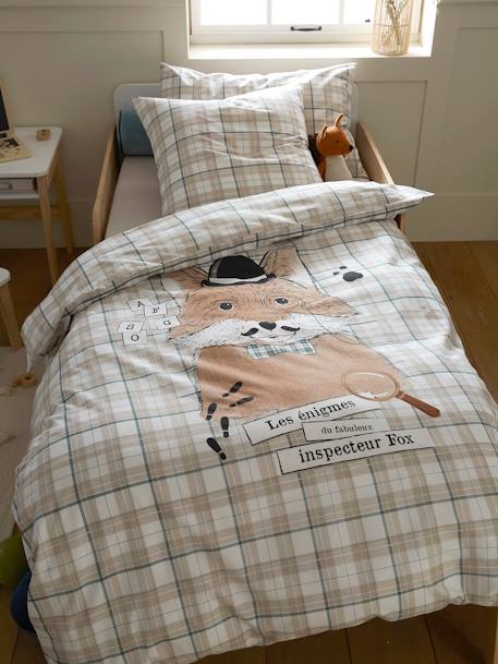 Duvet Cover + Pillowcase Set for Children, Dandy Fox BEIGE MEDIUM SOLID WITH DECOR - vertbaudet enfant 