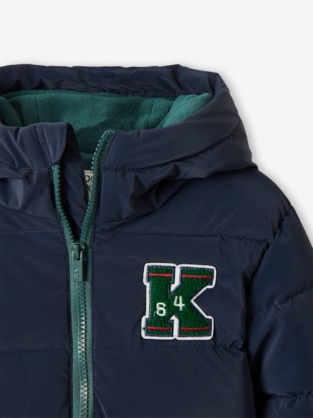 College Style Padded Jacket with Badge & Lined in Polar Fleece for Boys BLUE BRIGHT SOLID WITH DESIGN - vertbaudet enfant 