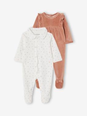 Baby-Pyjamas & Sleepsuits-Pack of 2 Velour Sleepsuits for Baby Girls