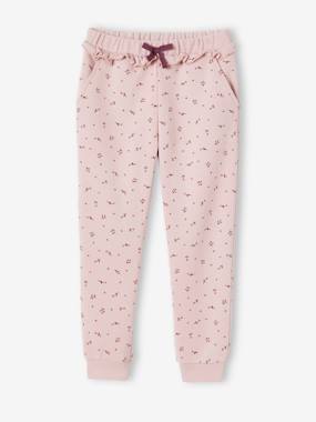 Girls-Trousers-Frilly Joggers with Flower Print for Girls