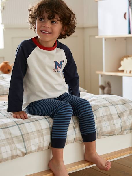 Pack of 2 'American Football' Pyjamas for Boys BLUE DARK SOLID WITH DESIGN - vertbaudet enfant 