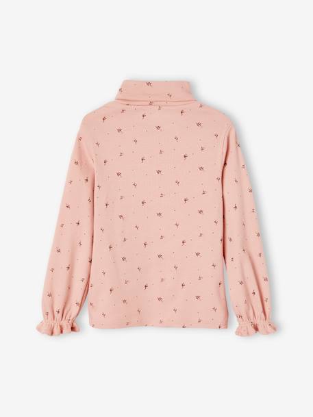 T-shirt col montant en côtes imprimé fleurs fille rose poudré - vertbaudet enfant 