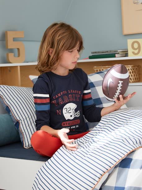 Pack of 2 'American Football' Pyjamas for Boys BLUE DARK SOLID WITH DESIGN - vertbaudet enfant 