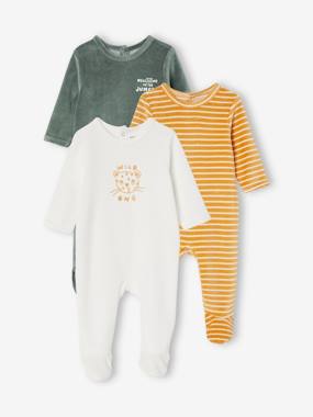 Pack of 3 Velour Sleepsuits with Front Opening for Babies  - vertbaudet enfant