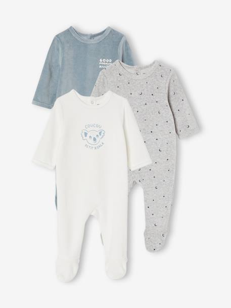 Lot de 3 pyjamas en velours bébé ouverture dos BASICS - lot curcuma, Bébé