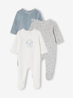 Baby-Pack of 3 Velour Sleepsuits with Front Opening for Babies