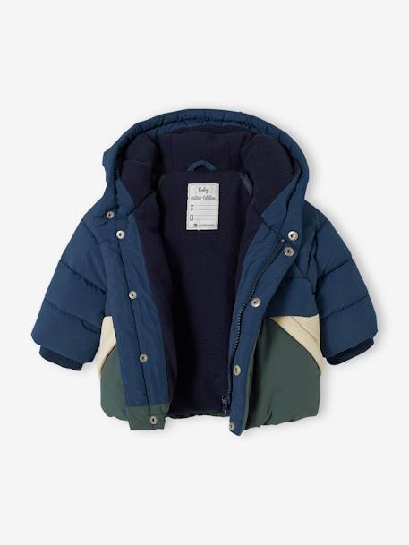 Padded Colourblock Jacket with Hood for Babies BLUE MEDIUM SOLID WITH DESIGN - vertbaudet enfant 