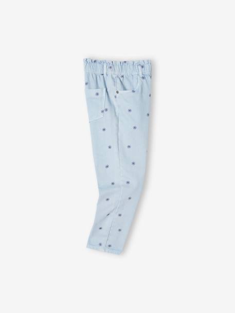 'Paperbag' Trousers with Floral Print for Girls BLUE LIGHT ALL OVER PRINTED+BROWN LIGHT SOLID - vertbaudet enfant 