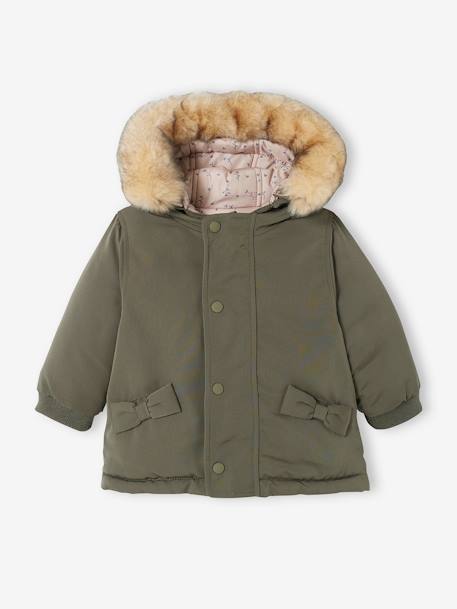 Reversible Parka with Padding in Recycled Polyester, for Babies GREEN MEDIUM SOLID WITH DESIG - vertbaudet enfant 