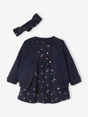 3-Piece Outfit: Dress + Cardigan + Headband for Baby Girls  - vertbaudet enfant