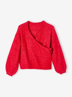 Girls-Cardigans, Jumpers & Sweatshirts-Cardigans-Wrapover Cardigan in Iridescent Openwork Knit, for Girls