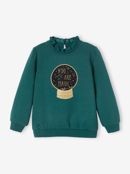 Sweatshirt with Sequinned Magic Ball Motif for Girls English green - vertbaudet enfant 
